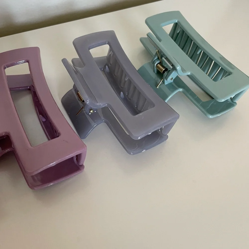 Purple Multicolored Rectangular Medium Size Claw Clip Hair Accessory 5 Pk Bundle